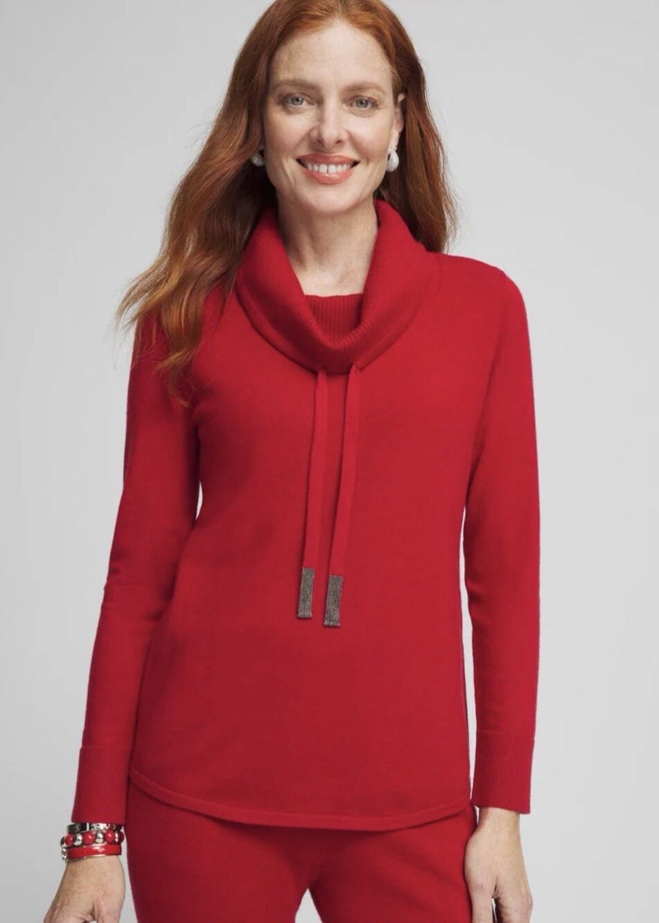 Chico's 3 womens Turtleneck Cowl XL Red cottagecore grannycore sparkle sweater